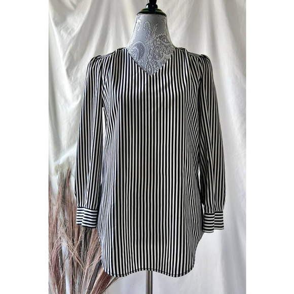 Cynthia Steffe Striped V-Neck Popover Blouse - Picture 1 of 5